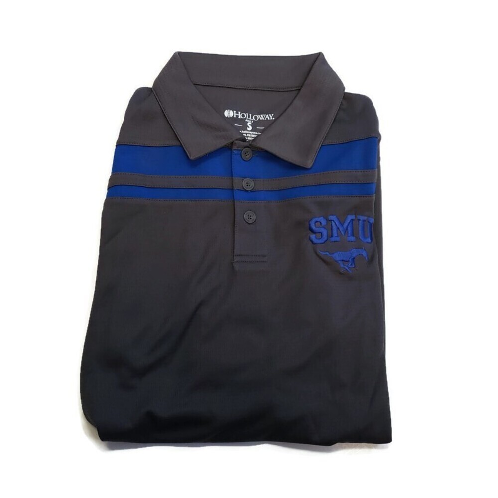 NCAA SMU Mustangs Mens Size Small Charge Short Sleeve Golf Polo Carbon Royal - Picture 5 of 5